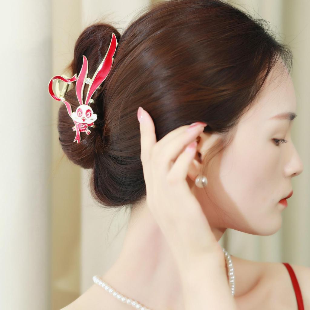 Ancient Style Mid-Autumn Festival Red Fu Dragon Zodiac Claw Clip - Versatile Large Shark Design