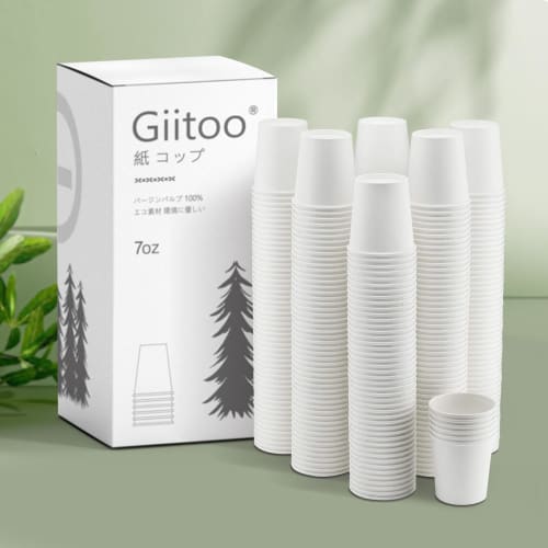 Giitoo Eco-Friendly Heat-Resistant Paper Cups, 7 oz, 200-Count, 205ml White, Disposable Cups, Condensation-Resistant, PE-Coated, Eco-Friendly Material