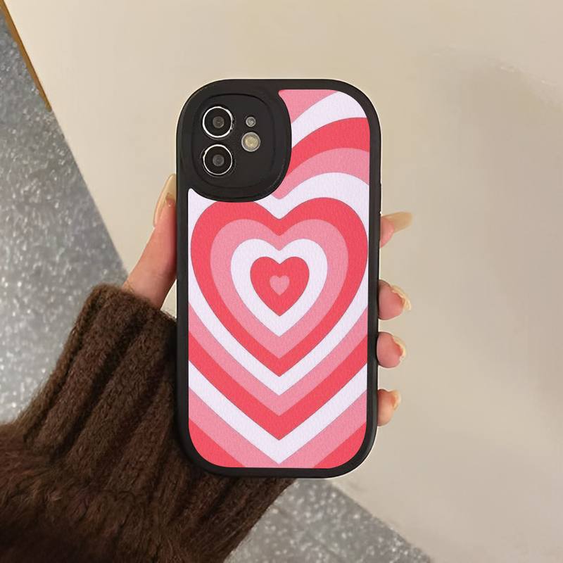 Heart Circle Phone Case Hard Leather Phone Case for iPhone 13 12 Mini 11 14 Pro Max Xs X Xr 7 8 Plus 6 6s Se 2022 Silicone Cover