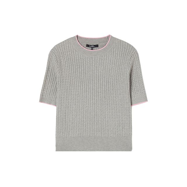 LAP Cable Knit Round Short Sleeve Knit Aq1Kh281