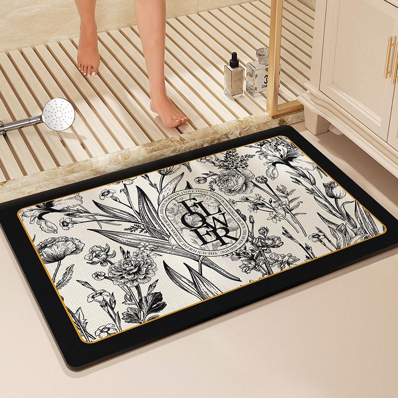 Flower Print Bath Mat Bathroom Super Absorbent Foot Mats Non-Slip Quick Dry Shower Pad Toilet Carpet Doormat Washable