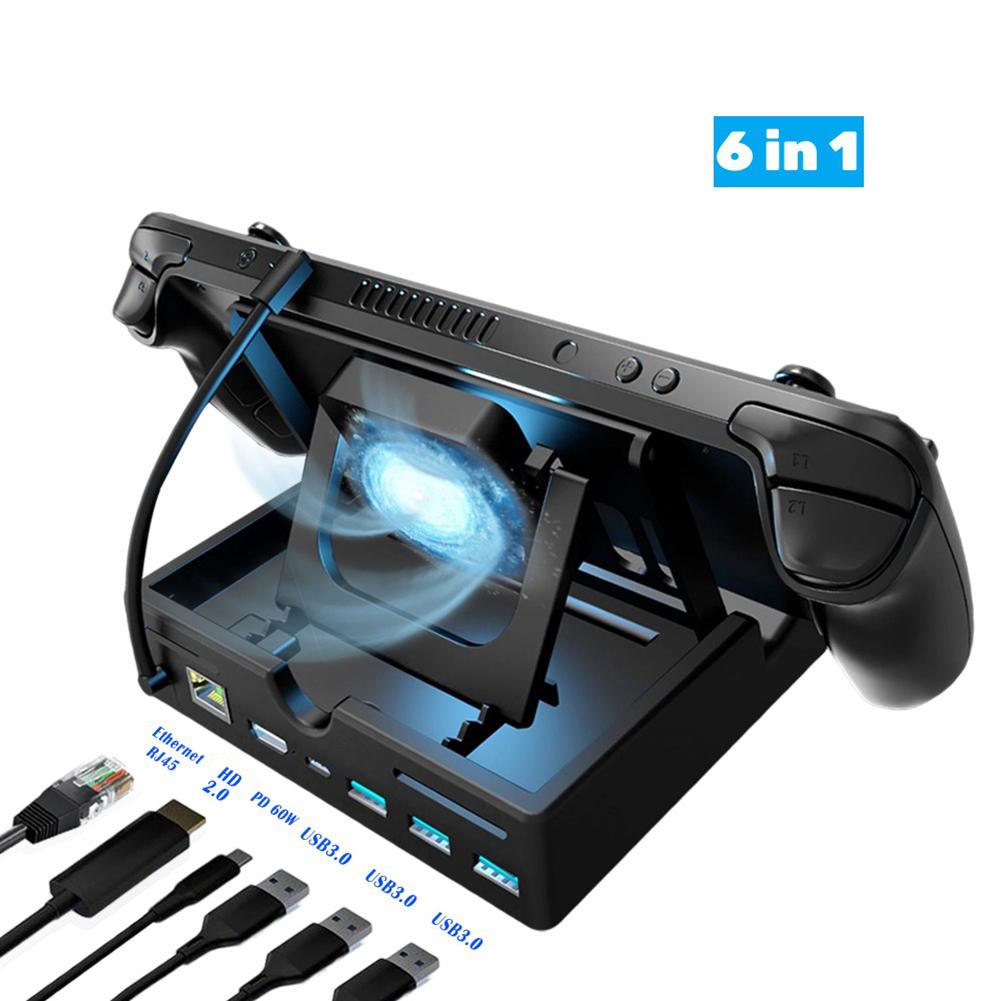 

Steam Deck Dock Docking Station with Fan 11-in-1 HDMI-Compatible 4k@60hz Gigabit Ethernet USB-C PD Charging for ROG Ally Console