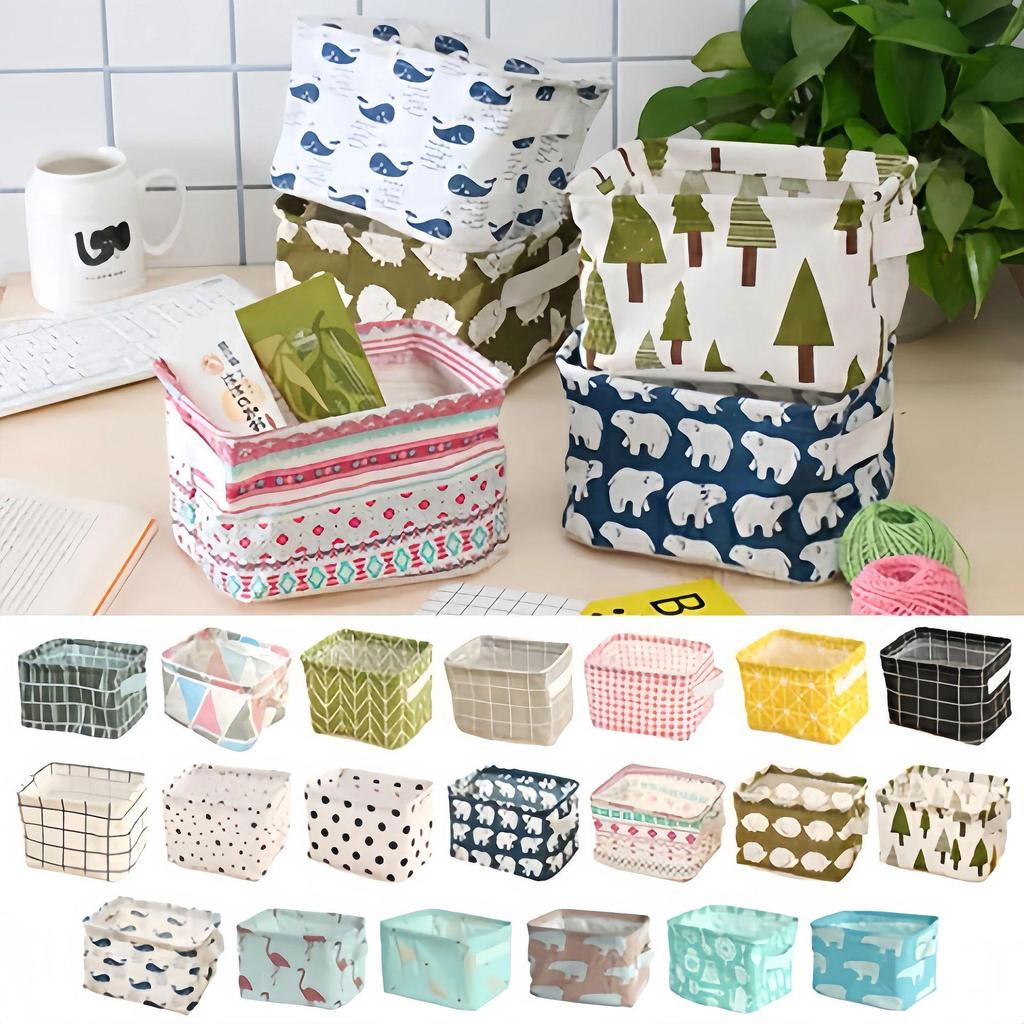 Wasserdichter Aufbewahrungskorb aus Baumwolle und Leinen, faltbar, für Schreibtisch, Kosmetik und Kleidung