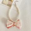 INS Princess Style Bow Ribbon Pet Pearl Necklace Sweet Temperament Cat Dog Collar Neck Ornament Neck