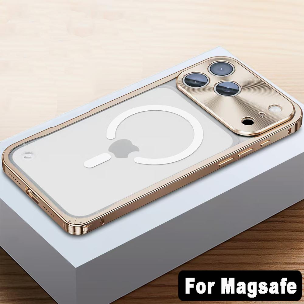 Luxury Aluminum Alloy Metal Frame For Magsafe Case For iPhone 18 17 Pro Max Magnetic Wireless Charging Back Phone Cover