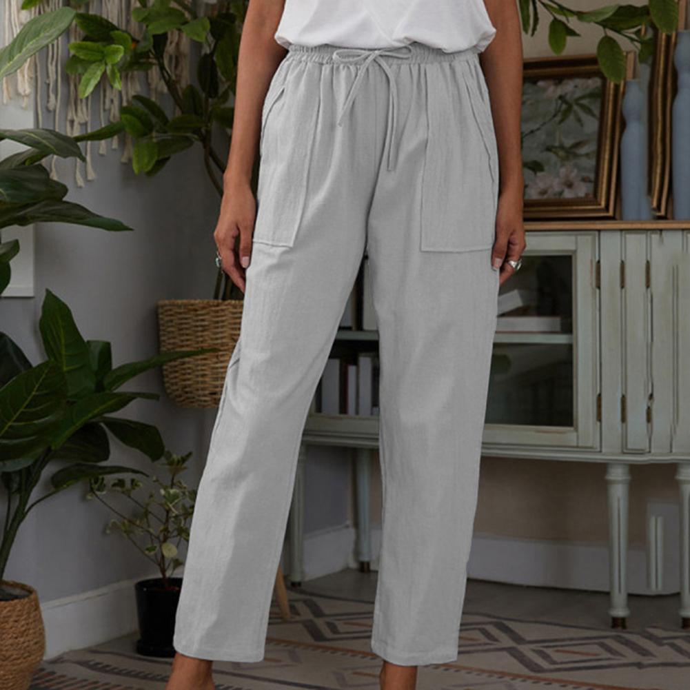 Purple Lady Casual Trousers Drawstring Elastic Waist Cotton Linen Women Trousers Straight Ankle Length Women Oversize Pants 4XL