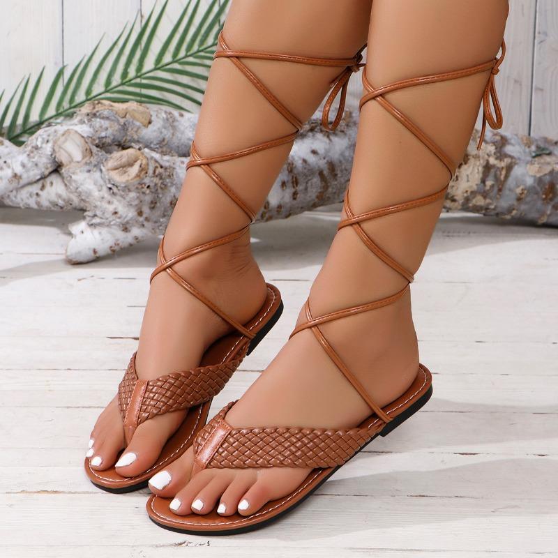 Fashion Women's Sandals 2025 Summer Braided Flats Casual Sandals Cross Lace Up Women's Roman Sandals Sandalias De Mujer Women Shoes