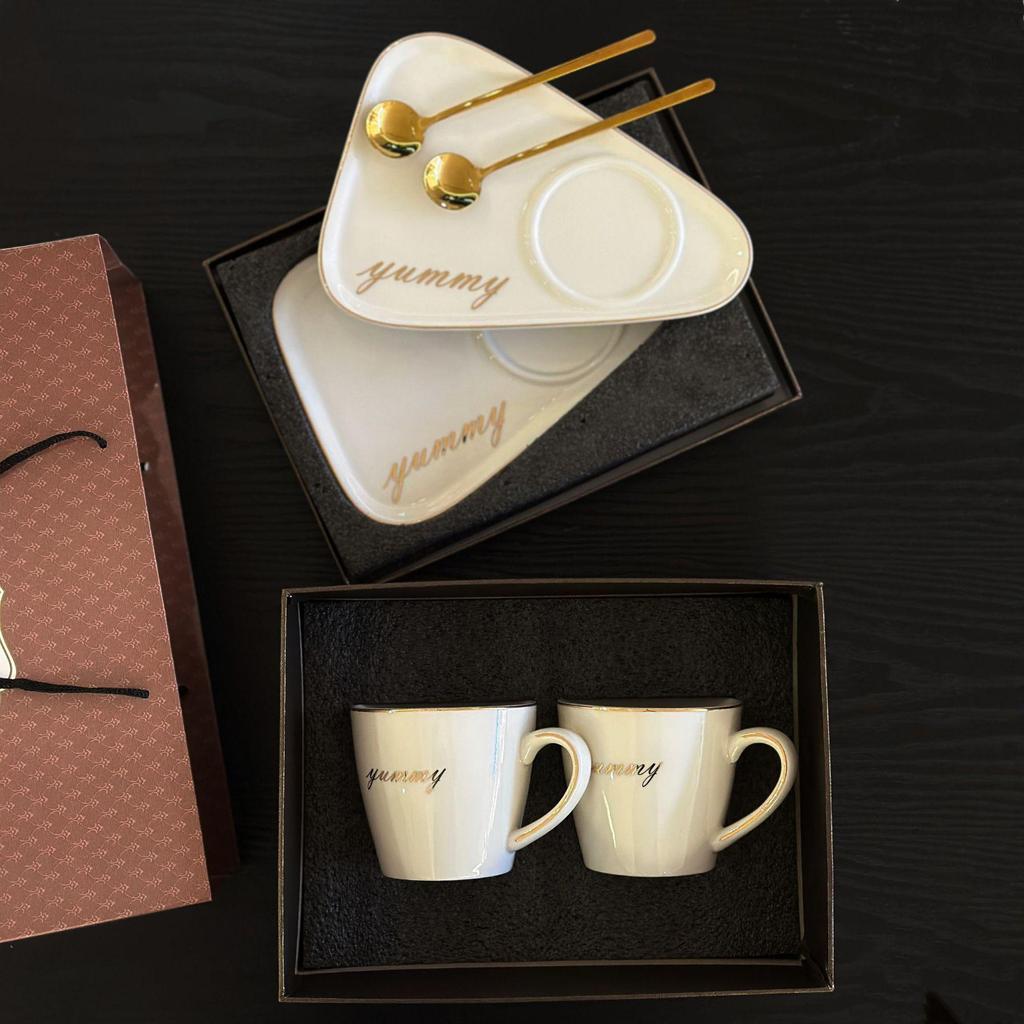 Luxury Triangle Coffee Cup & Saucer Set with Spoon - Ideal Gift with Custom Logo