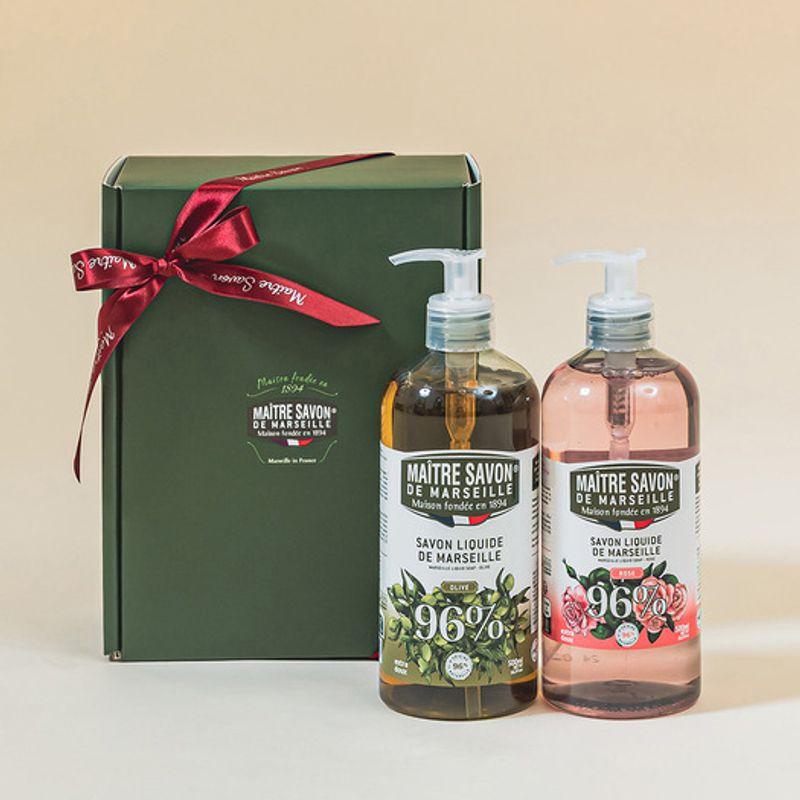 maitresavon [Gift Wrapping] French Marseille All-in-One 2-Piece Set (Liquid Soap 500mlx2) Rose