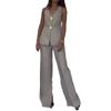 2024 Elegant Solid Color V-neck Sleeveless Vest & High-waisted Wide-leg Pants Set for Women