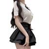 High-Waisted Retro Black Balloon Skirt with Double-Layer Elegant Shirt