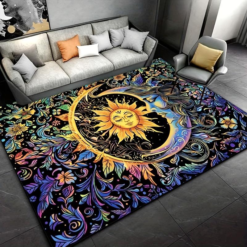

[Comfortable Crystal velvet Rug]1pc Crystal Velvet 3D Sun and Moon Art Printed Bohemian Mandala Rug - Vibrant 60x90cm