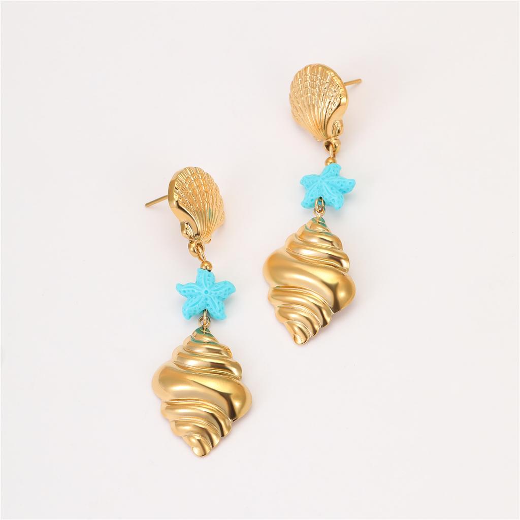 GEMCHIC Women's Summer Ocean Style Drop Earrings Gold Plated Conch Shell & Starfish Dangle Earrings Beach Vacation Jewelry