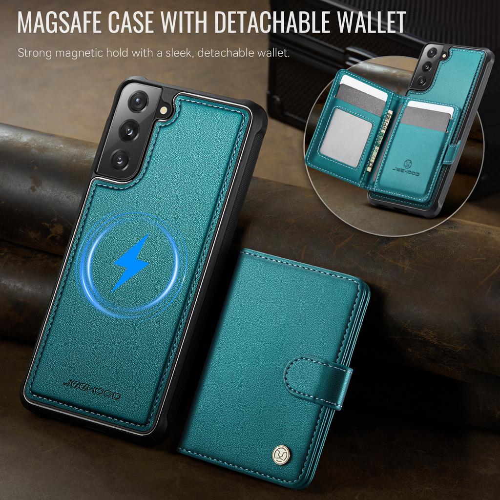 For Samsung Galaxy S22 5G Case JEEHOOD J09 RFID Blocking Card Holder Leather Back Phone Cover Magnetic Case