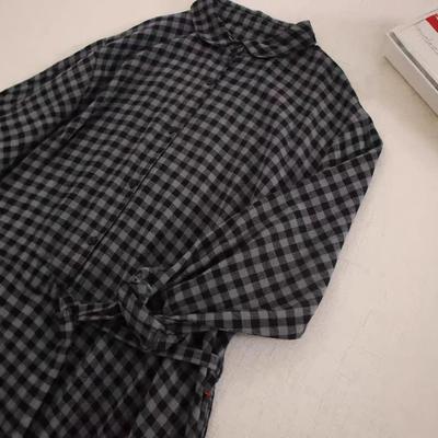 2025 Spring New Plaid Cotton and Linen Long-sleeved Dress Women's Loose and Versatile Lace-up Waist and Thin Shirt Skirt