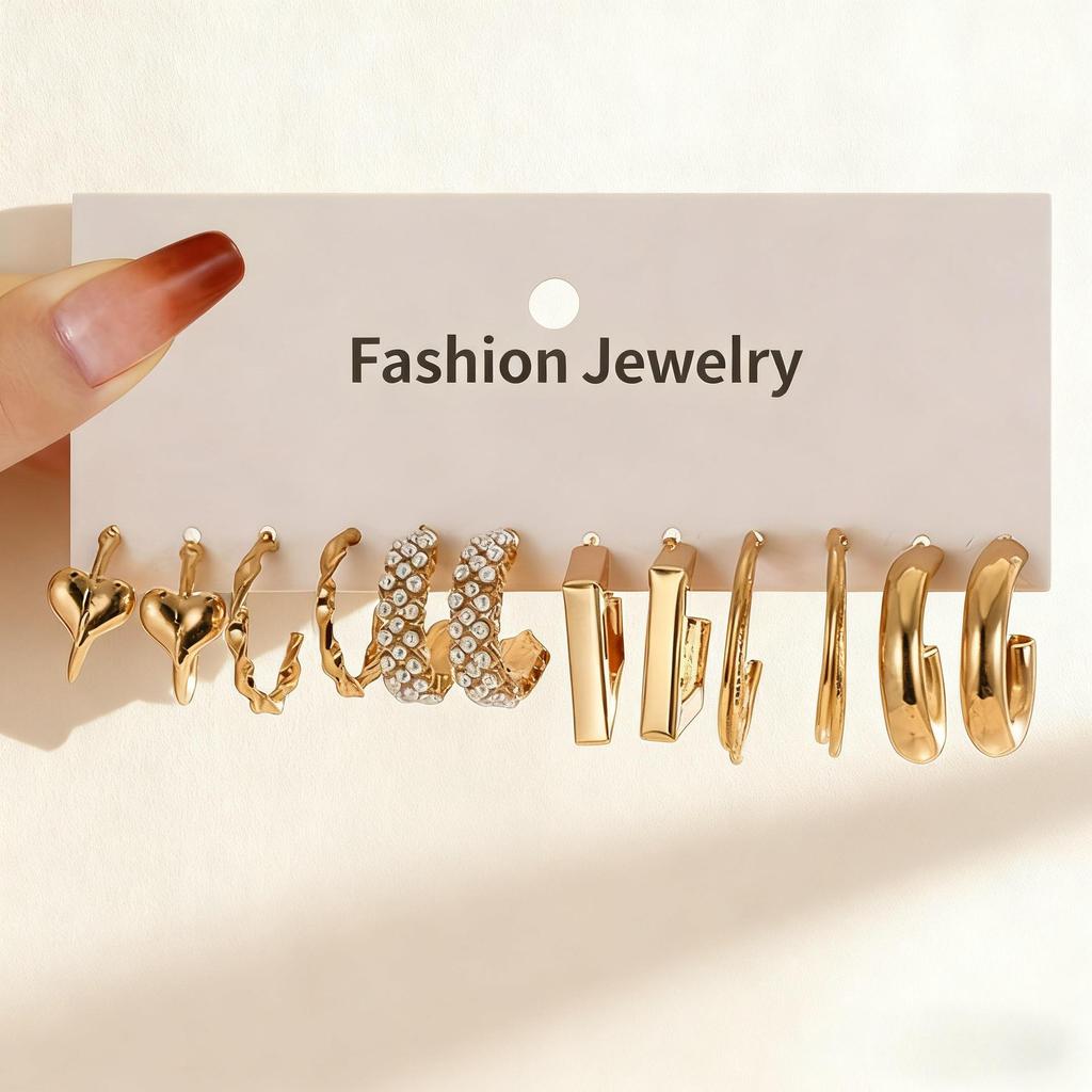 European and American Style C-shaped Butterfly Chain Earrings - 6 Pair Set, Women's Light Luxury Fashion.