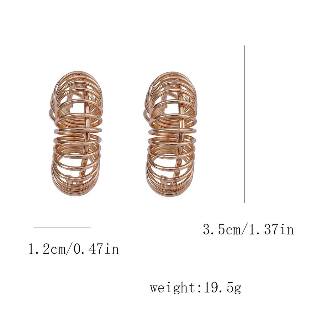 Cold and aloof style hollowed-out ring spring double helix stud earrings