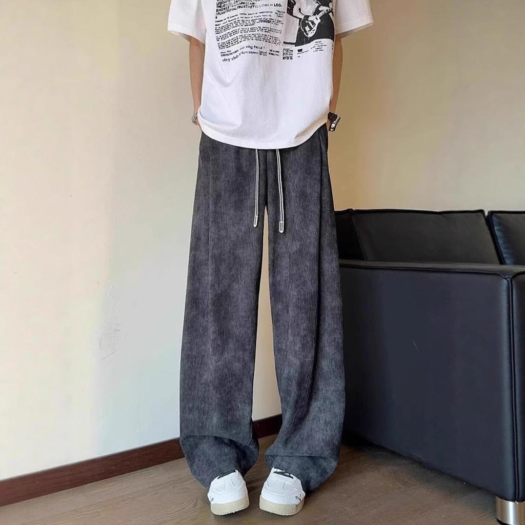 Tie-dye bark pattern ice silk pants men's summer thin quick-drying texture straight-leg pants drape high-waisted wide-leg pants
