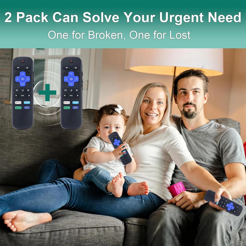 2-Pack Universal Remote Controls for Roku TV Compatible with TCL Hisense Onn Insignia HITACHI - Replacement TV Remote Control