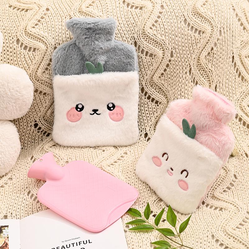 Plush-Cover PVC Cartoon Hot Water Bag: Removable & Washable Hand Warmer for Girls