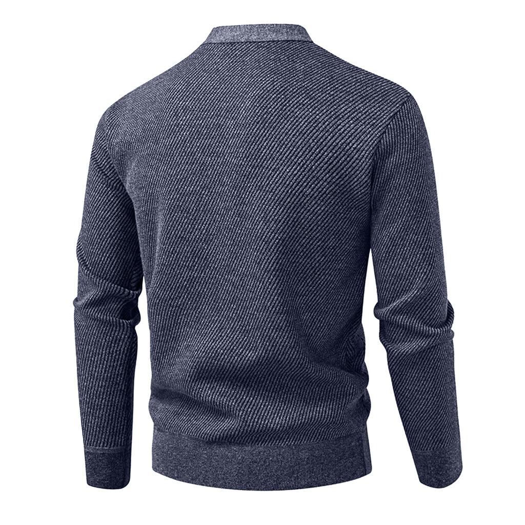 Men's Solid Color Textured Casual Plus Velvet Casual Sports Slim Sweater Needle Cardigan Jacket
