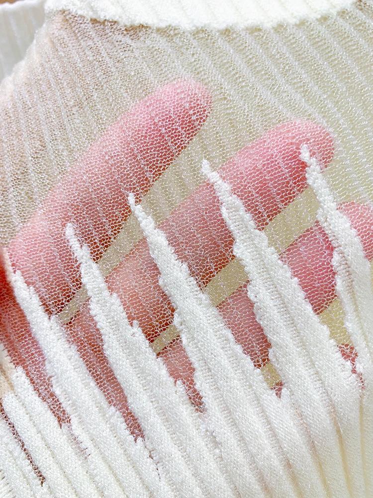 Mesh Knitted Top Women Y2K Tank Top Half Neck Vest Female Sleeveless Sweater Chic Cut Out Streetwear Solid Skinny White Tube Top