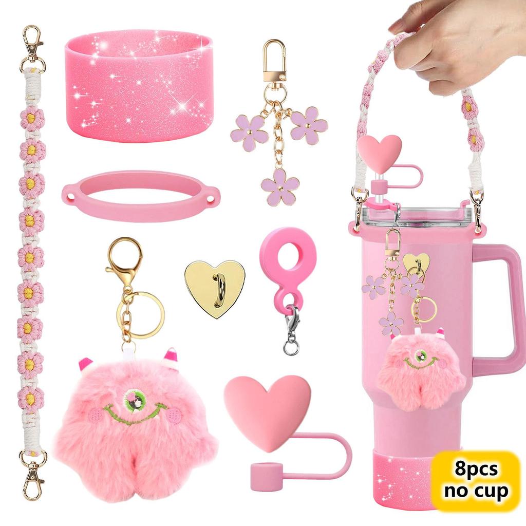 Stanley Cartoon Elf Pendant with Love Heart Peach Knot Rope and Straw Hat