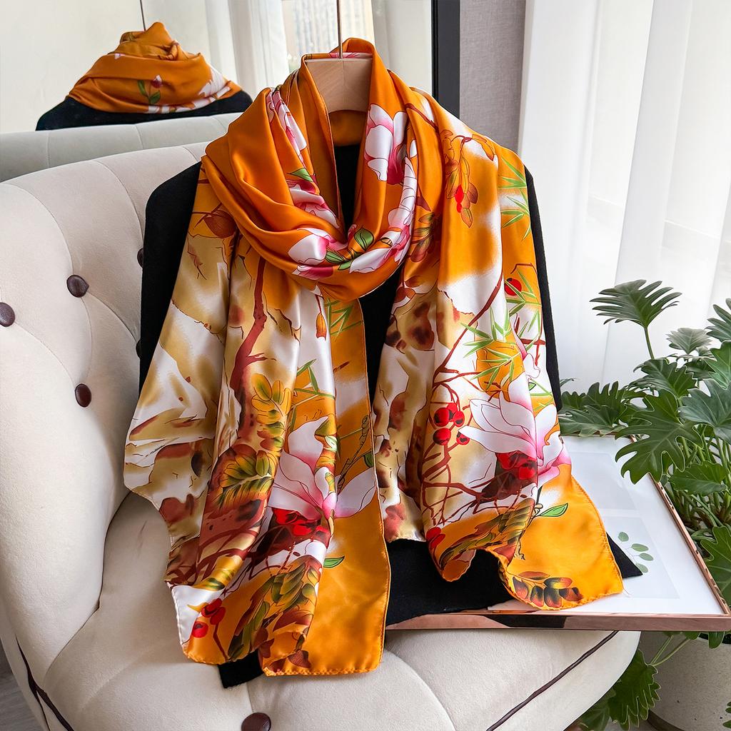 Women's 180x90cm Silk Scarf Luxury Soft Smooth Long Shawl Wrap Turban Fashion Accessory for Outdoor Beach Sunscreen