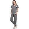 Women's Set V-Neck Short Sleeve Top with Pockets and Long Pants, Quick Dry Color Uniform for Healthcare Workers
