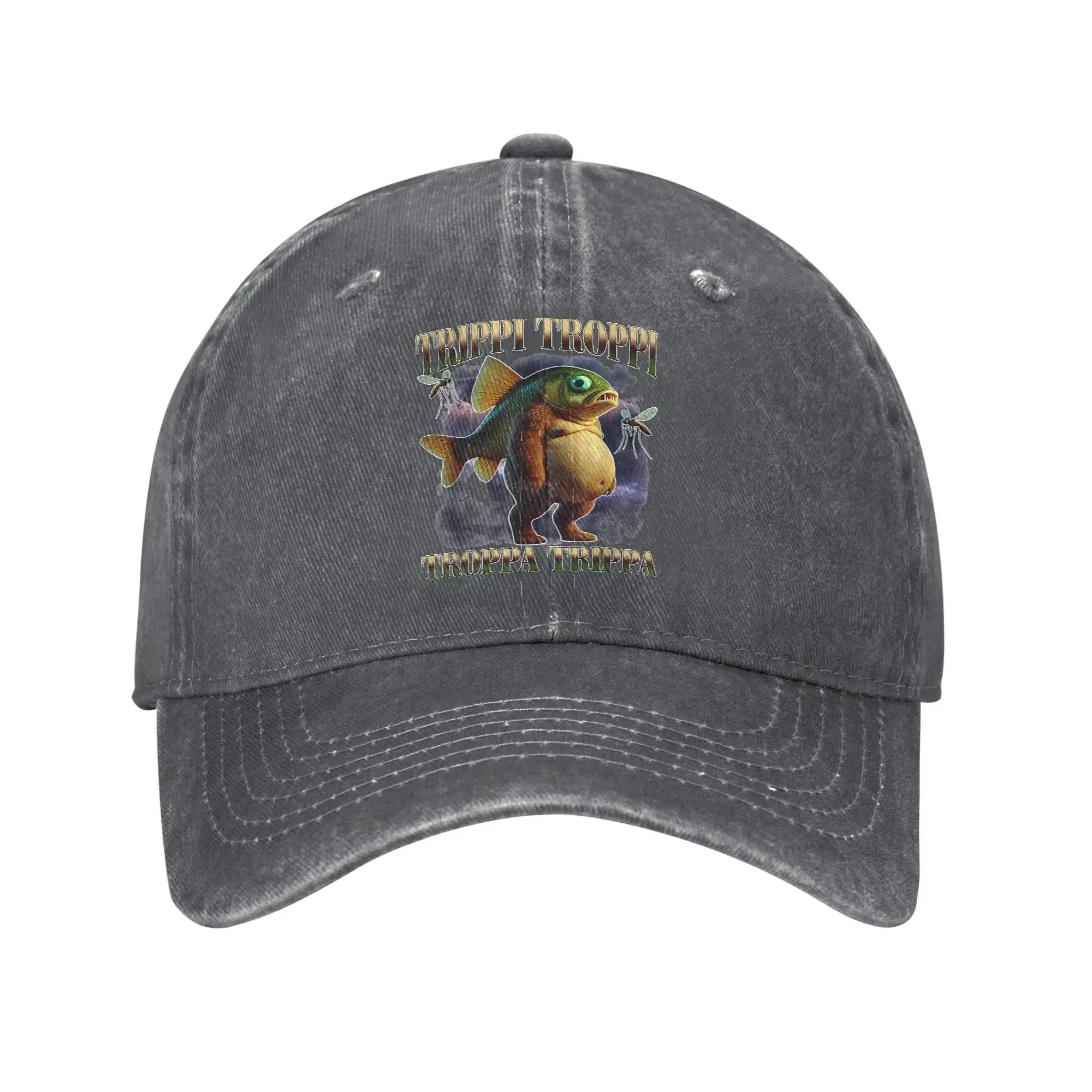 Vintage Trippi Troppi Fish Italian Brainrot Meme Baseball Cap Men Women Distressed Cotton Snapback Hat Golf Gift Hats Cap as shown
