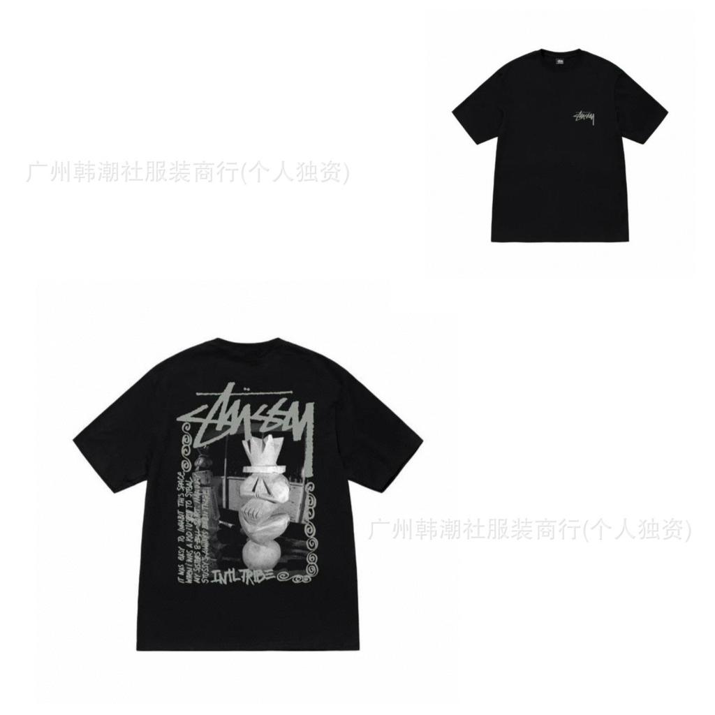 [2] American trendy brand short-sleeved t-shirt black and white collection printed short-sleeved t-shirt casual couple men and women of the same style