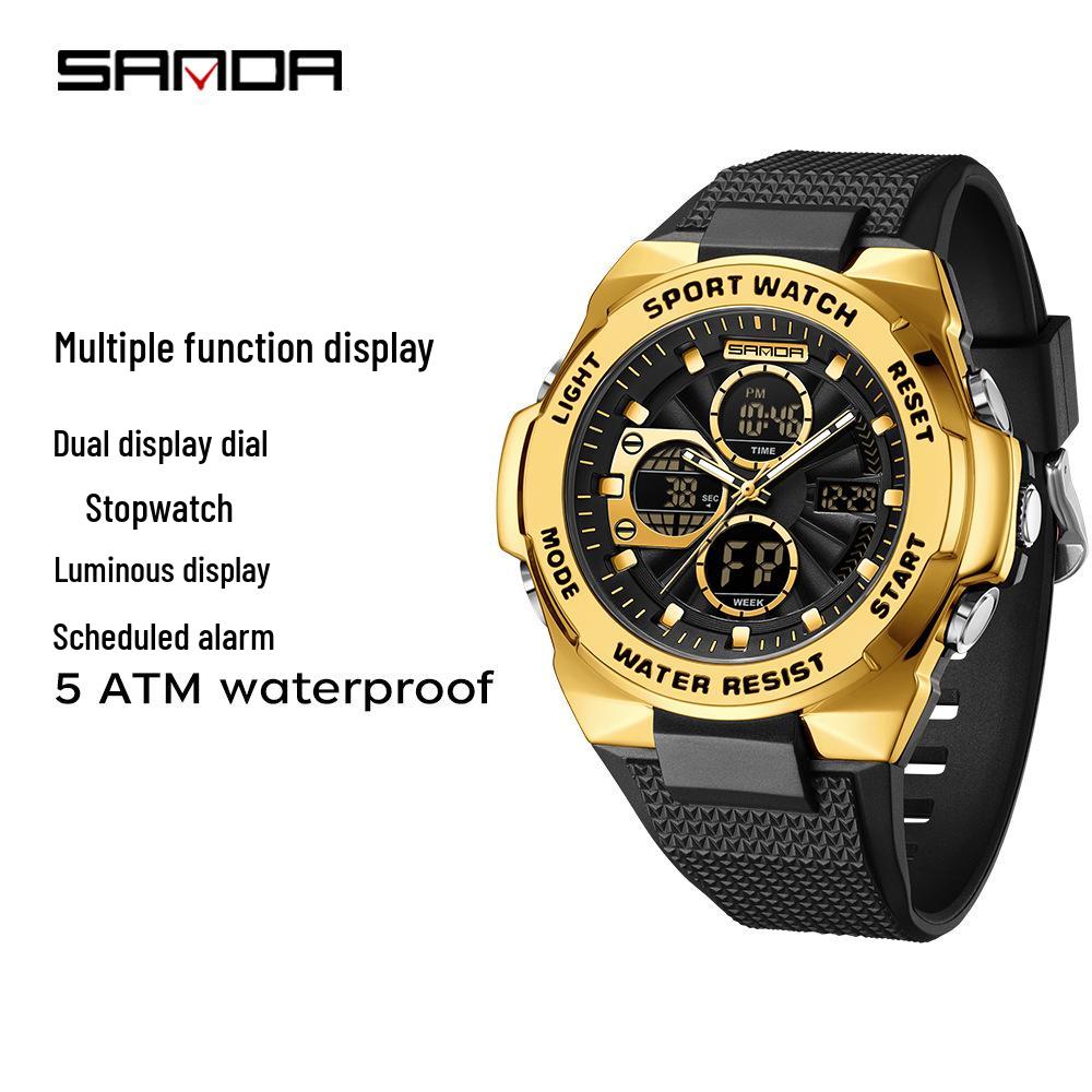 Sanda Men s Dual Display Sport Watch - Fashionable, Multifunctional, Waterproof, and Luminous.