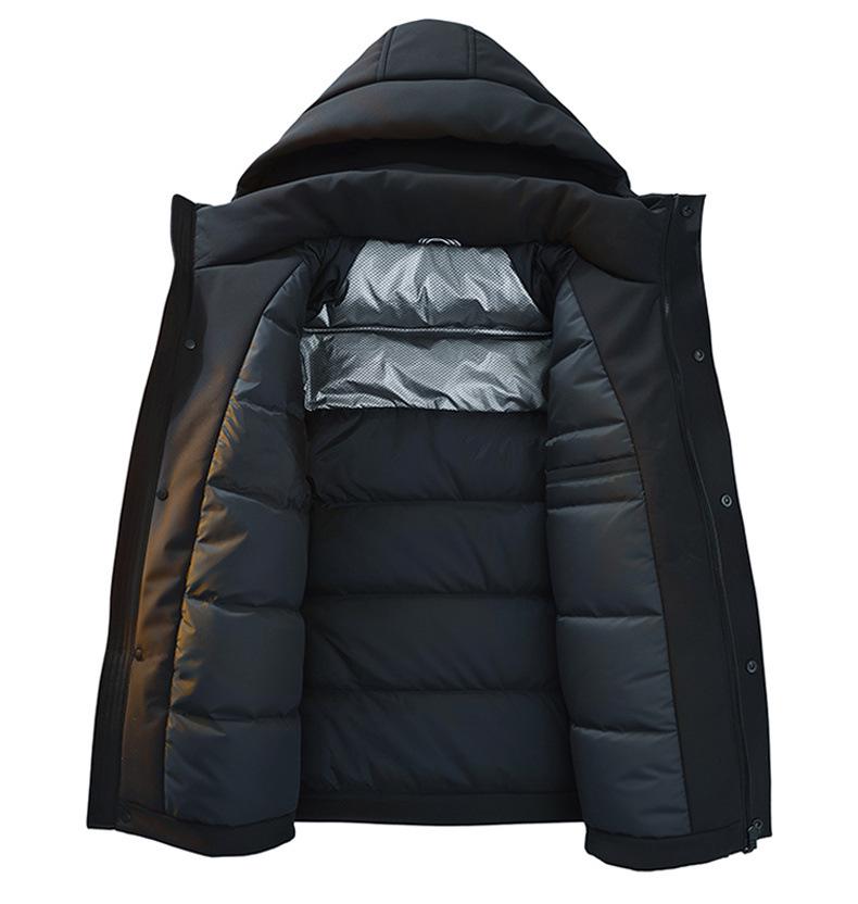 Men's Waterproof Cold-Resistant Down Jacket - 90% White Duck Down, Winter Casual Thickened Workwear, Trendy Design