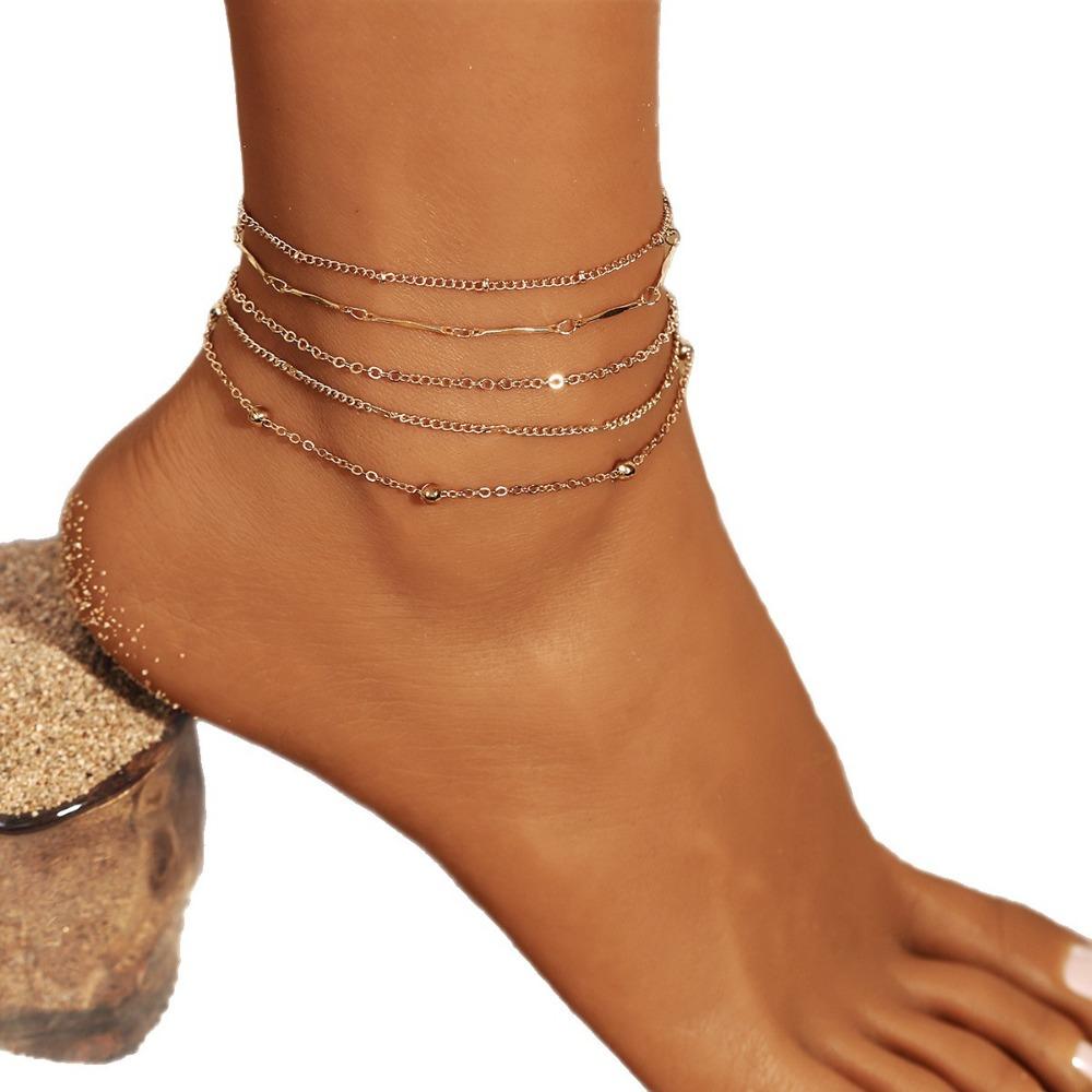 Fashion Stainless Steel Multi-layer Anklet for Women Summer Beach Bracelet Accessory Jewelry Valentine's Day Gift