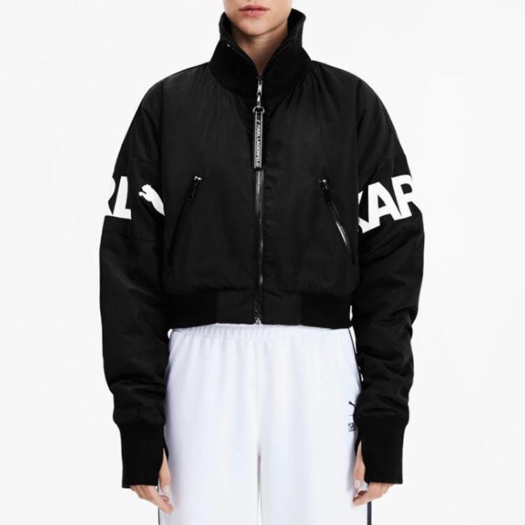 Puma X Karl Lagerfeld Kolaborace Stojáček Potisk Krátká Tkaná Bunda Dámské bundy Černá 595564-01