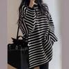 Women S Plus Size Loose Fit Black White Striped Long Sleeve Crew Neck Knit Sweater