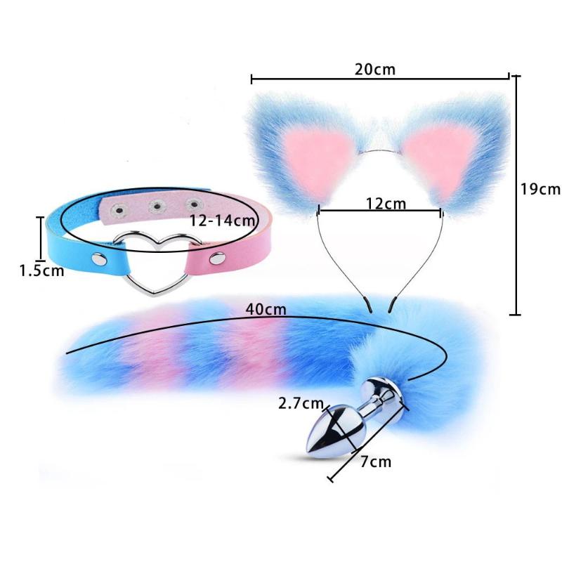 4Pcs/Set Cute Fox Tail Anal Plug Cat Ears Headbands Set Nipple Clip Neck Collar Cosplay Sex Toys For Women