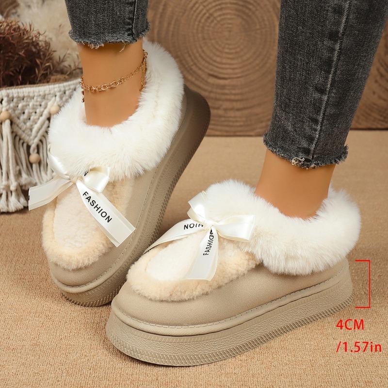 Fashion Multicolor Platform Round Toe Deep Mouth Bow Cover Feet Plus Suede Anti-Slip Wear-Resistant Flat Snow Boots