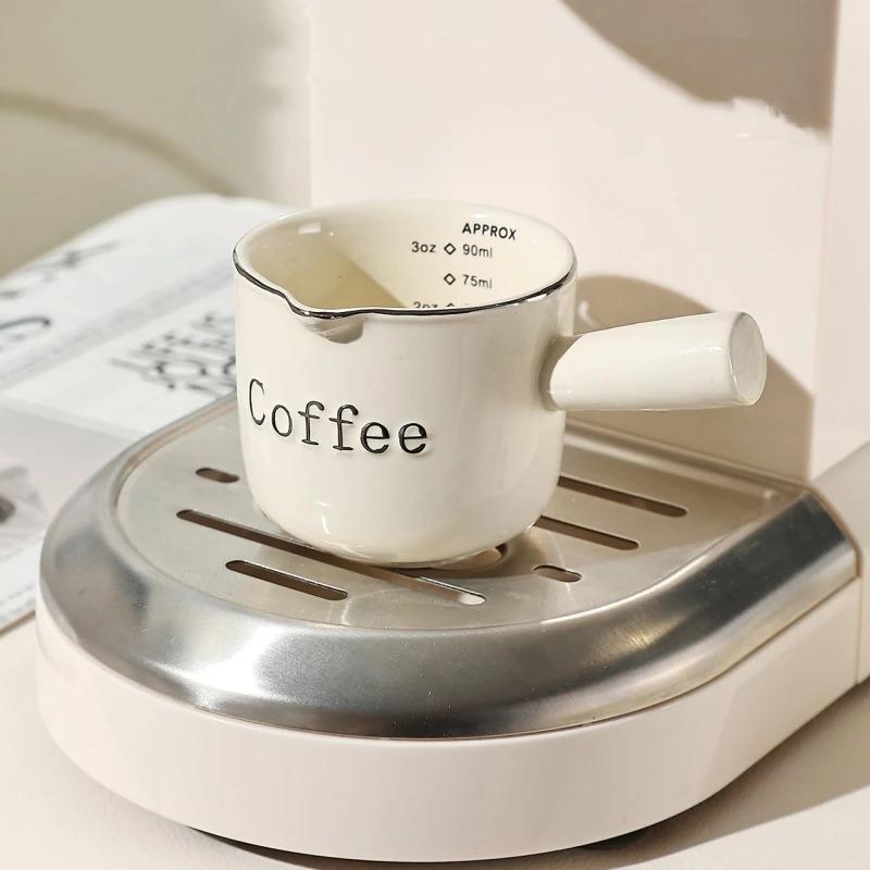 3oz/90ml High Color Value Espresso Cup with Scale High-grade Fine Ceramic Coffee Measuring Cup Extraction Cup Small Milk Cup