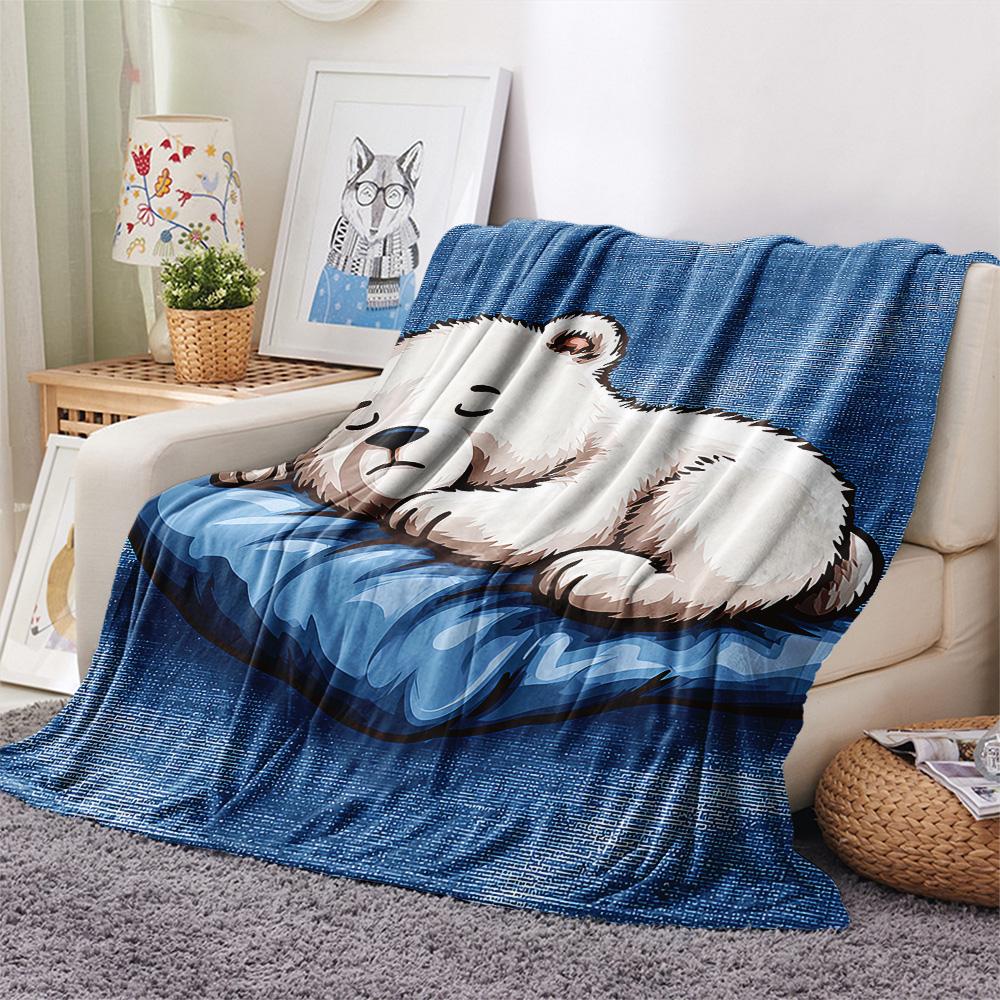 Polar Bear Print Flannel Blanket, High quality Comfortable for All Seasons, Home Decor, Warmth and Comfort, Perfect for Christmas Gifts