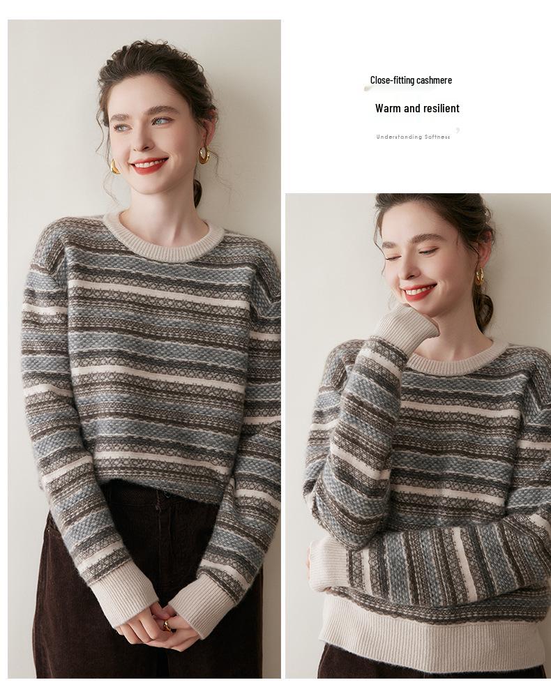 2025 Autumn/Winter Women's Versatile Cashmere Slimming Round Neck Long Sleeve Pullover