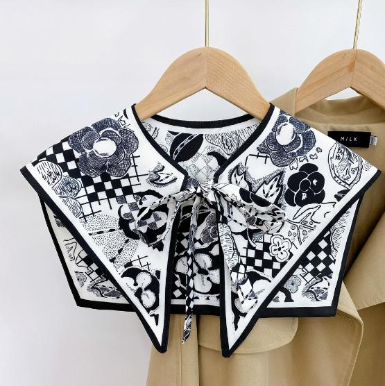 New Design Floral Shawl Fake Collar Women Detachable Collars Big Lapel False Collar Shoulder Wrap Scarf Clothing Accessories