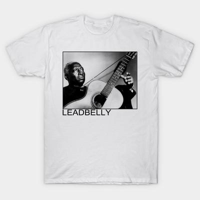 Asian Size Men Black Print T-shirt Leadbelly No-Cut Heat Transfer Print Cotton Tshirt