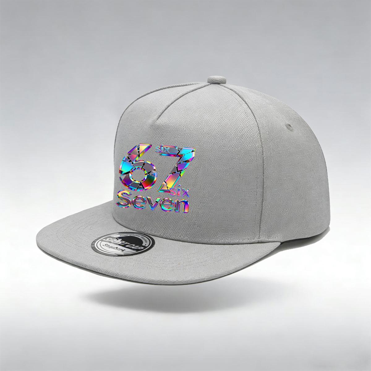 

1/2PC Breathable Flat Brim 67 Hat, One Size, Holographic SIX SEVEN Print, Trendy Cyberpunk Street Style for Daily Wear сірий