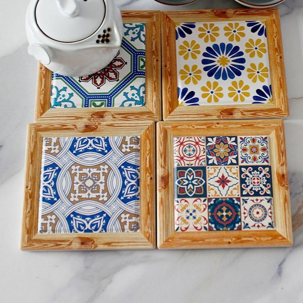 Square Bohemian Cup Coaster Floral Tile Desktop Decor Mat New Insulation Pad  Table Decoration Pads