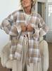 2025 Autumn Women's Oversized Retro Plaid Long Sleeve Shirt Jacket