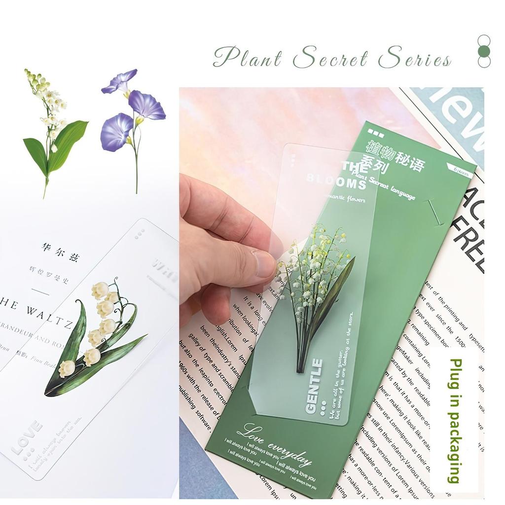 6 Stück Pflanzen Flüstern PVC Lesezeichen Set Natur Pflanzen Blumen Transparent Markierer Seite Notizhalter Schule Lesen Geschenk