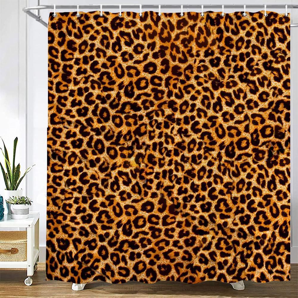 Rideau de douche léopard sexy pour salle de bain avec crochets Motif géométrique 3D Tissu polyester imperméable Rideaux de salle de bain W60H190(CM)-1 Pcs