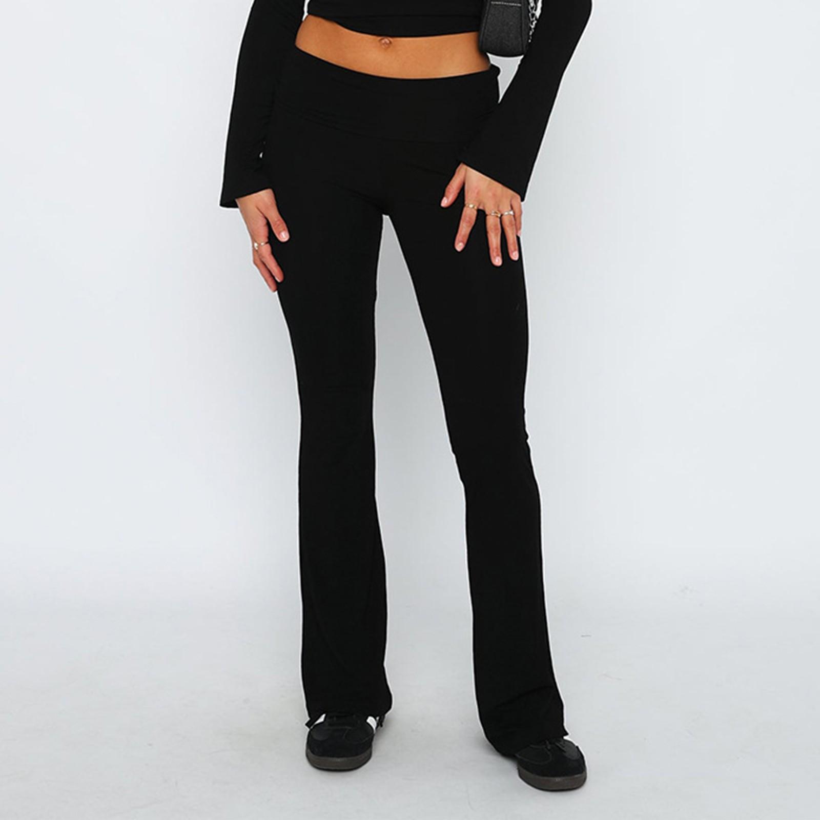 Женские модные однотонные облегающие брюки-клеш с низкой талией и эластичной резинкой — фото 6