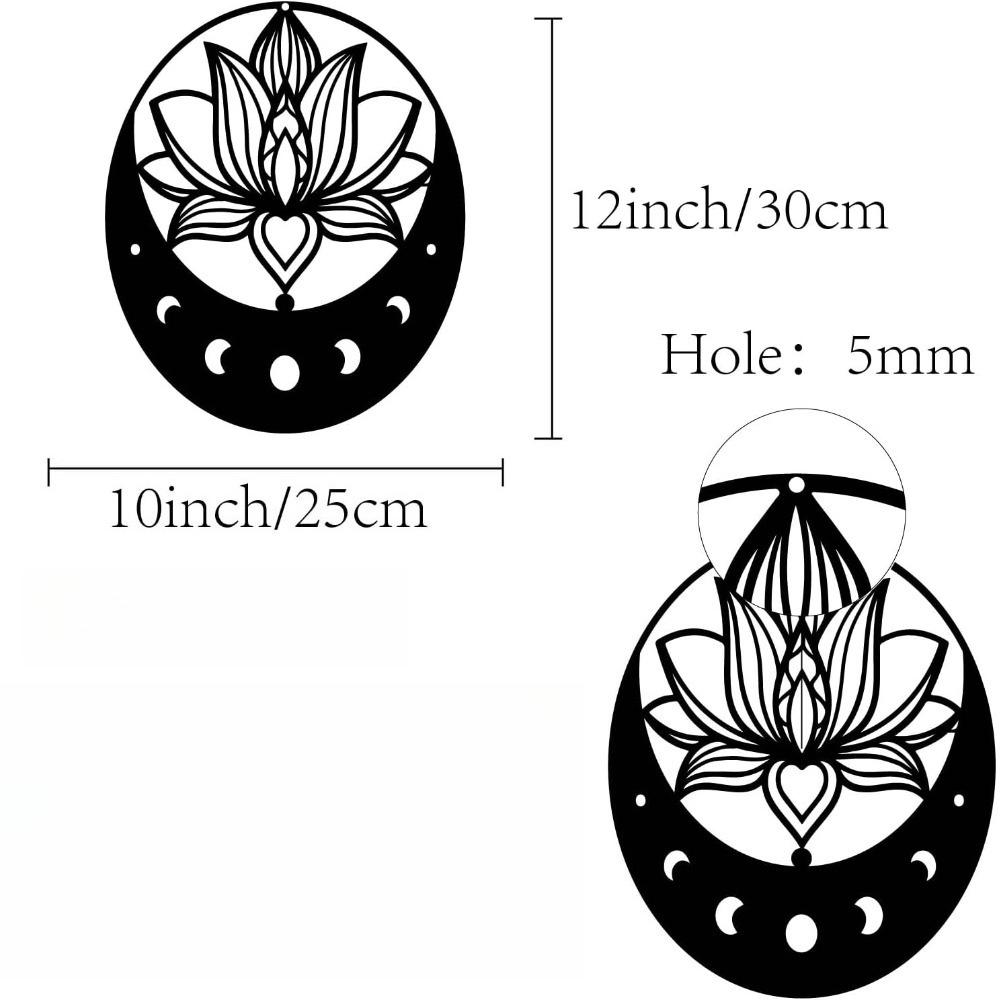 Lotus Metal Wall Art Moon Flower Sculpture Iron Sign Home Decor Black 12x10 Inch